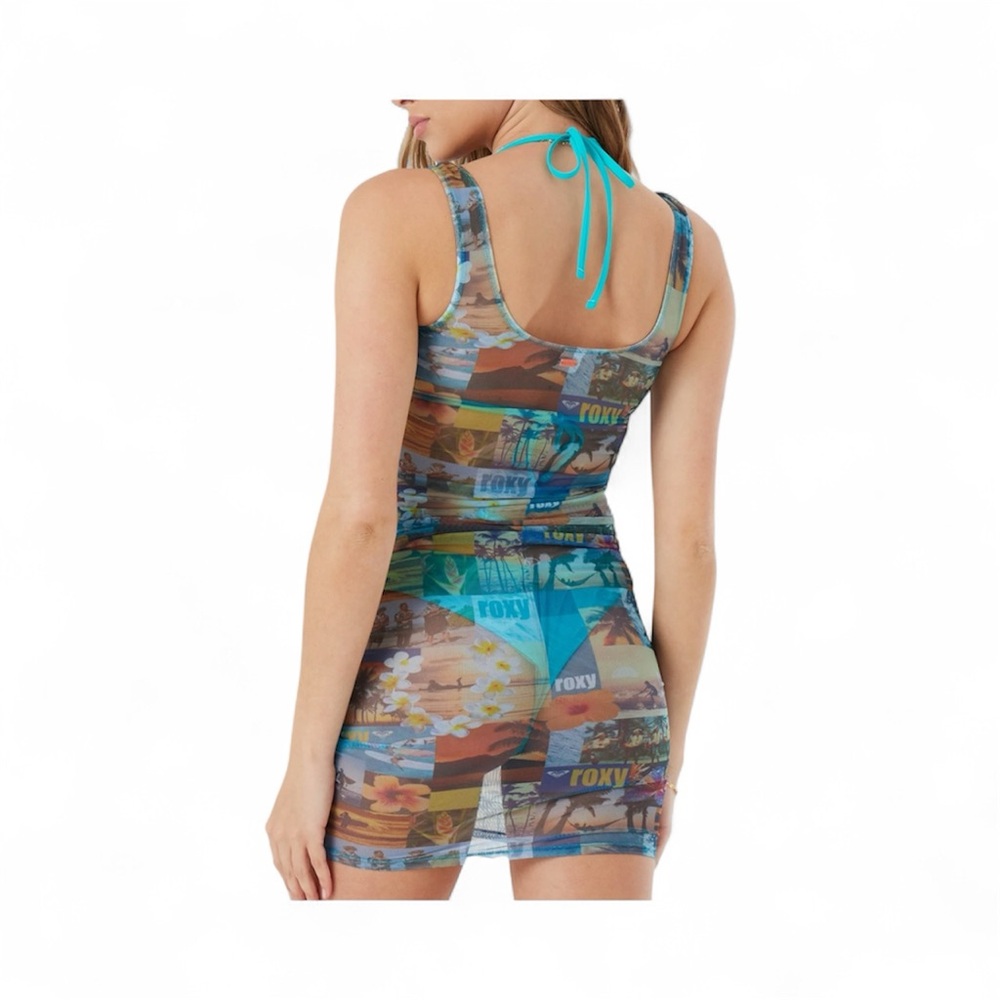 Roxy Cover Up Dress Mesh Crochet Tropical Paradise Print Medium Beach BNWT - Picture 4 of 9